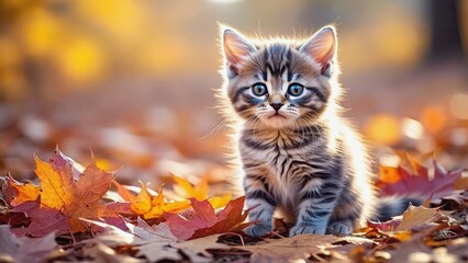 Kitten in autumn park