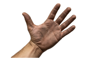 Human hand demonstrating labor work and manual trades with textured skin