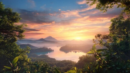 Serene mountain lake at sunrise. Neural network AI generated