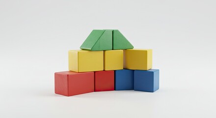 Obraz premium Colorful wooden building blocks stacked in a pyramid shape, perfect for childhood education, creative design, and vibrant visual concepts, ideal for commercial use.