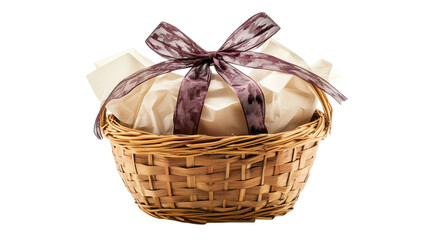 A beautifully arranged gift basket of treats, elegantly tied with a ribbon, is perfect for any special occasion