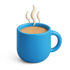 Photo of blue ceramic mug filled with hot coffee, emitting steam, isolated on transparent background, a warm and comforting beverage for morning or any time of day