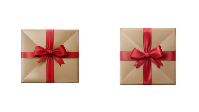 Two neatly wrapped gifts adorned with red ribbons, perfect for celebrating a special event or holiday