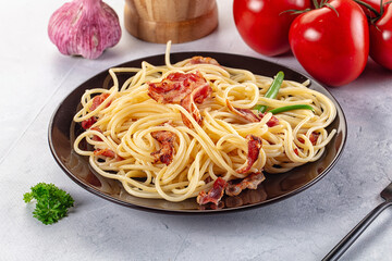 Italian pasta spaghetti with bacon