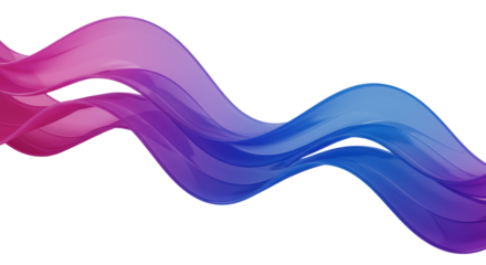 A luminous 3D abstract structure of flowing, wave-like lines with sharp contours and pink-blue-purple gradient on a transparent background with soft studio lighting. Concept of seamless digital