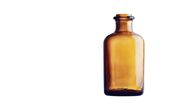A simple brown glass bottle stands upright against a white background, highlighting its smooth design and neutral tone