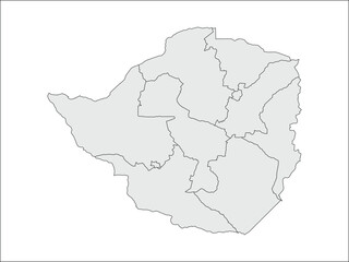 Highly detailed Zimbabwe map with borders isolated on white background