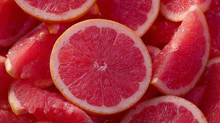 Close-up view of sliced grapefruits.