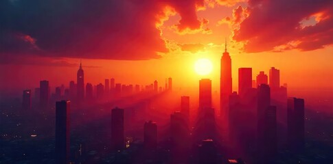 Fototapeta premium Futuristic Cityscape at Dawn Hopeful Sunrise Over Transcendent Architecture