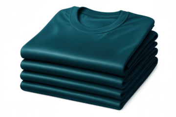Teal t-shirts neatly folded, stacked on clear surface, presenting clean design potential for mockup or branding concept