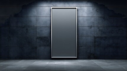 Studio-style indoor photo of a vertical art frame mockup with a chrome border,