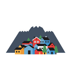 Colorful Village Nestled Against Majestic Mountains