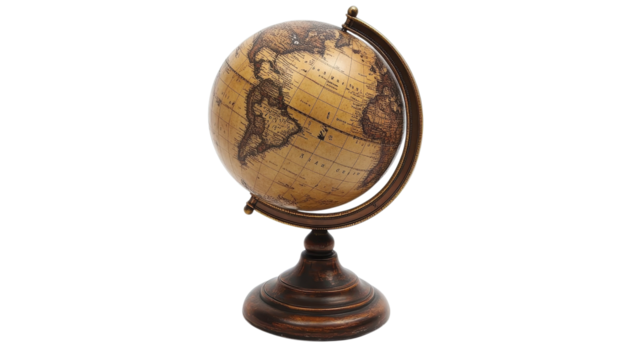 A vintage globe featuring detailed maps and a sturdy wooden base makes for a perfect study decor item