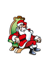 Santa Claus (Father Christmas) has fallen asleep in a chair