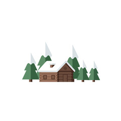 Cozy Log Cabin Surrounded by Snowy Pine Trees