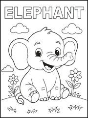 Bold and easy elephant coloring page for kids. Happy animal coloring sheets for children. Illustration of a happy animal. 