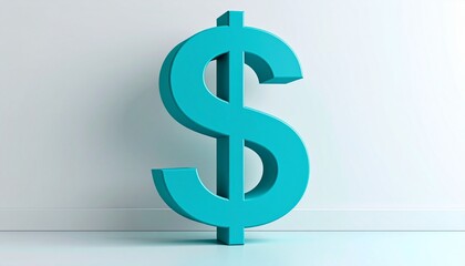 Three-dimensional teal dollar sign standing upright against a plain white background, symbolizing finance, value, and modern economic design.