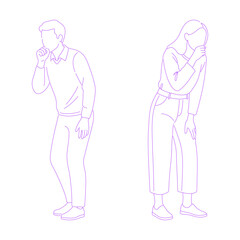 Line Art Illustration of a Person Coughing