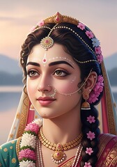  Radha Rani  in a beautiful photorealistic style.Vibrant Gopalkala Dahi Handi 2025 Krishna Janmashtami Festival