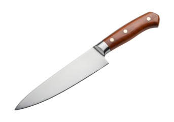 Professional kitchen knife with wooden handle isolated on transparent background