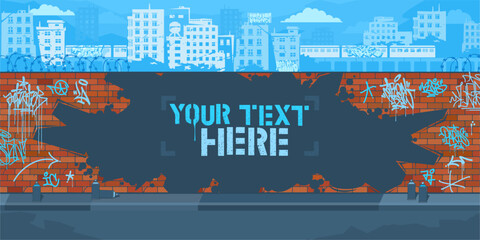 Cool Contour Of Graffiti Piece On The Brick Wall Blank Template For Your Text Vector Background