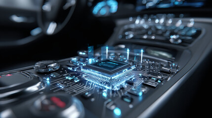 Advanced Edge AI Semiconductor Chip Integrated in Autonomous Car's Dashboard