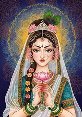 Fototapeta premium Radha Rani in a beautiful photorealistic style.Vibrant Gopalkala Dahi Handi 2025 Krishna Janmashtami Festival