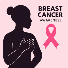 Breast cancer awareness concept illustration with diverse women and pink ribbon symbol