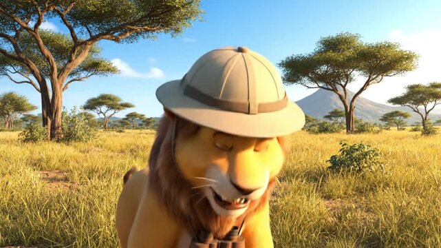 animated lion explorer roars on african safari