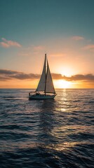 Sailboat at sunset on the open water.