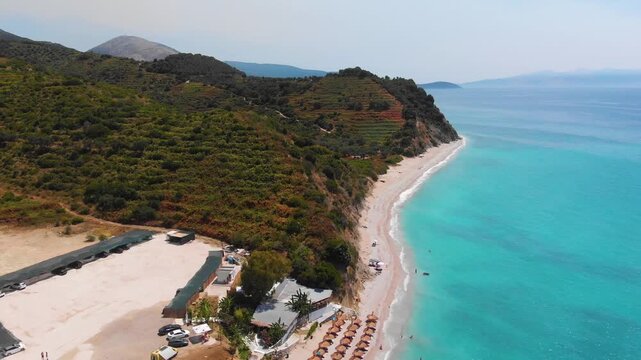 Bune bay, Albania, drone aerial view. Albanian seashore