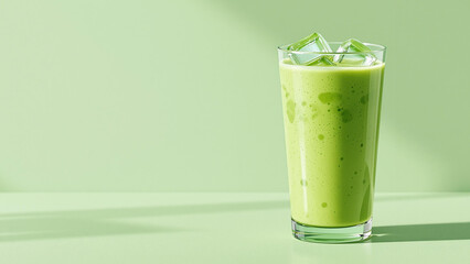 Refreshing Iced Matcha Latte in Minimal Glass with Condensation, Premium Photorealistic Beverage Photography.