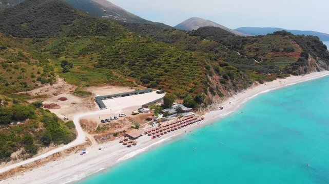Bune bay, Albania, drone aerial view. Albanian seashore