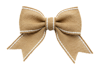 Burlap bow tie with white lace trim decoration for gift wrapping and rustic crafts