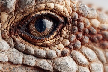 Naklejka premium Close-up of textured reptilian eye showcasing intricate scales a