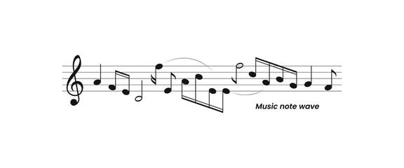 Modern music note vector with treble clef and black notes on a staff. Musical harmony concept, perfect for creative projects, banners, and digital designs