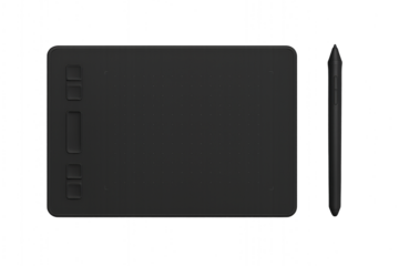 Photo of black graphic drawing tablet and stylus isolated on transparent background, a modern digital art tool for creative professionals and designers