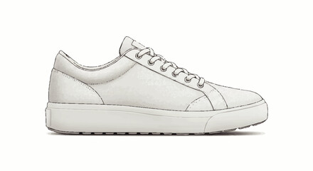 Classic white lace-up sneaker illustration with a thick sole and stitched details.