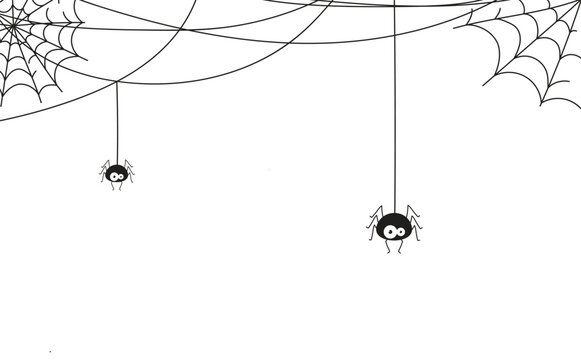 Vector halloween illustration with funny spider and web isolated on white background.