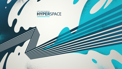 Fluid splash in motion over 3D lines in perspective space vector abstract background, energy blast explosion in chaos, surreal explosion art wallpaper.