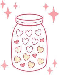 Vector art of cute jar full of hearts isolated on white background