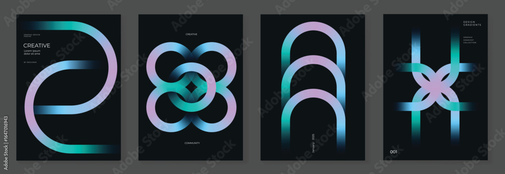 Canvas Prints modern gradient poster on dark background vector set. cover template with vibrant perspective geomet