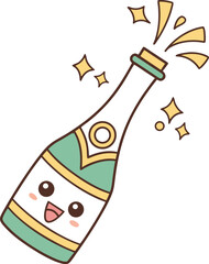 Vector art of cute champagne bottle popping with a happy face isolated on white background