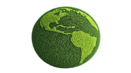 A globe crafted from lush grass symbolizes commitment to sustainability and environmental protection efforts