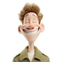 Happy cartoon man with a big joyful smile, 3d illustration, isolated on transparent background