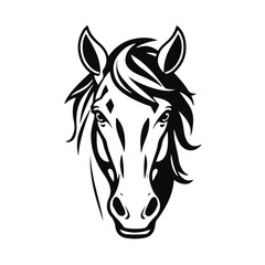Horse logo template. Black and white silhouette of a horse head with a graceful mane. Elegant minimalist logo for branding, design and printing