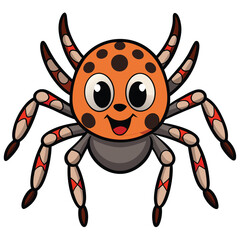 Playful Cartoon Spider with Orange Body and Spots on a White Background