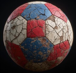 Worn soccer ball with cracked paint