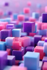 Obraz premium Abstract geometric pattern with vibrant floating cubes in pink and purple hues