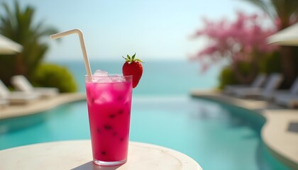 "Dragon Fruit Smoothie Drink at Luxury Resort Pool"